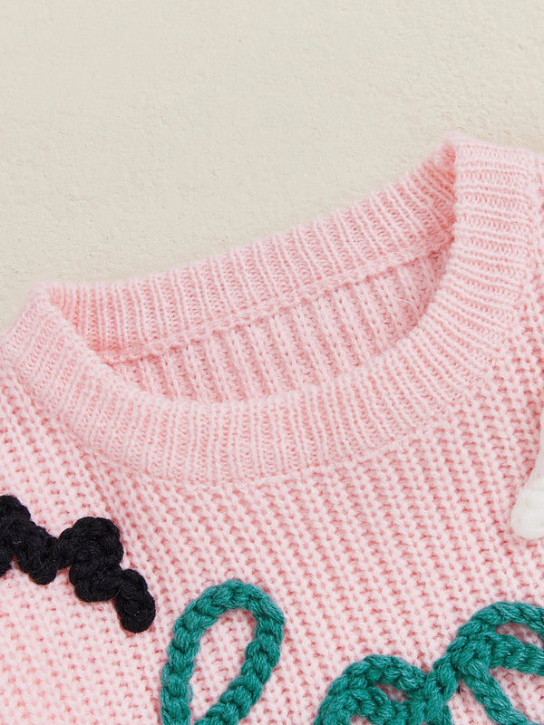 Baby Toddler Girls Halloween Sweater Long Sleeve Round Neck Letter Boo Ghost Embroidery Knit Pullover Top