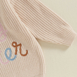 Baby Toddler Kids Girls Big Sister Fall Winter Sweater Casual Letter Flower Embroidery Crew Neck Long Sleeve Pullover Top