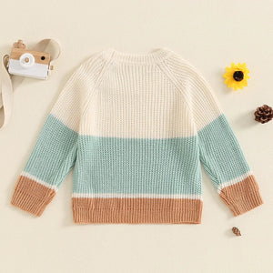 Baby Toddler Boys Girls Sweater Casual Contrast Color Stripes Warm Knitted Long Sleeve Pullover Top