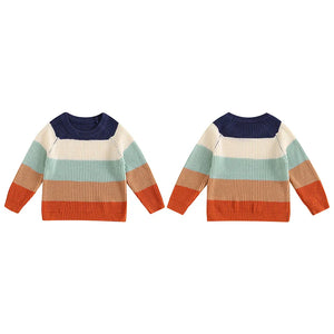 Baby Toddler Boys Girls Sweater Casual Contrast Color Stripes Warm Knitted Long Sleeve Pullover Top