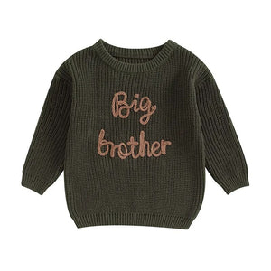 Toddler boys' long sleeve sweater with big brother embroidery, loose knitwear in cotton, angle 7 view.