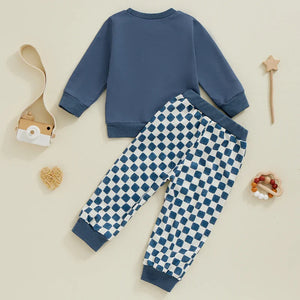 Toddler Kids Boys Girls 2Pcs Big Brother / Sister Letter Print Long Sleeve Top with Elastic Waist Checkered Print Pants Set Outfit