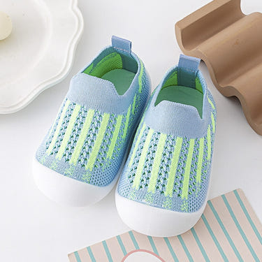 Baby first walkers in blue and green, perfect for little feet taking their first steps.