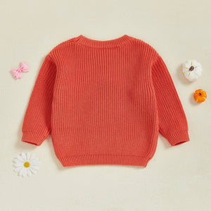 Baby Toddler Kids Girl Halloween Sweater Long Sleeve Round Neck Ghost Flower Embroidery Knit Pullover Top