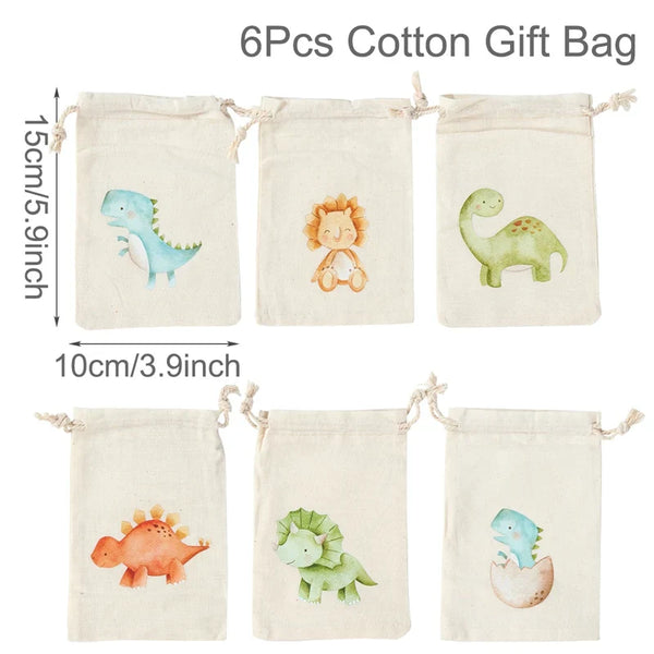 Set of 6 cotton canvas bags with multi-variant animals