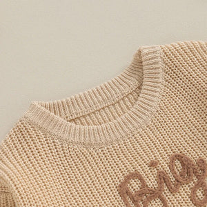Toddler boys' cotton long sleeve sweater with "Big Brother" embroidery, loose knitwear, perfect for stylish outfits.
