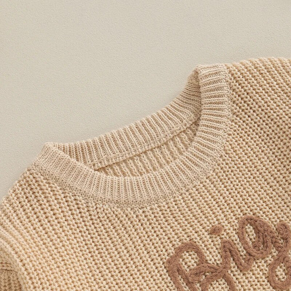 Toddler boys' cotton long sleeve sweater with "Big Brother" embroidery, loose knitwear, perfect for stylish outfits.