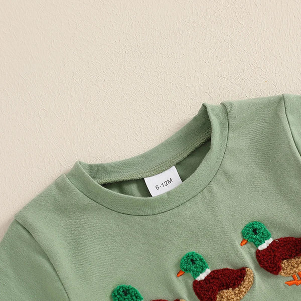 Baby Toddler Boys 2Pcs Outfit Summer Spring Duck Embroidery Short Sleeve T-Shirt Top and Elastic Waist Jogger Pants Set