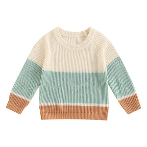 Baby Toddler Boys Girls Sweater Casual Contrast Color Stripes Warm Knitted Long Sleeve Pullover Top
