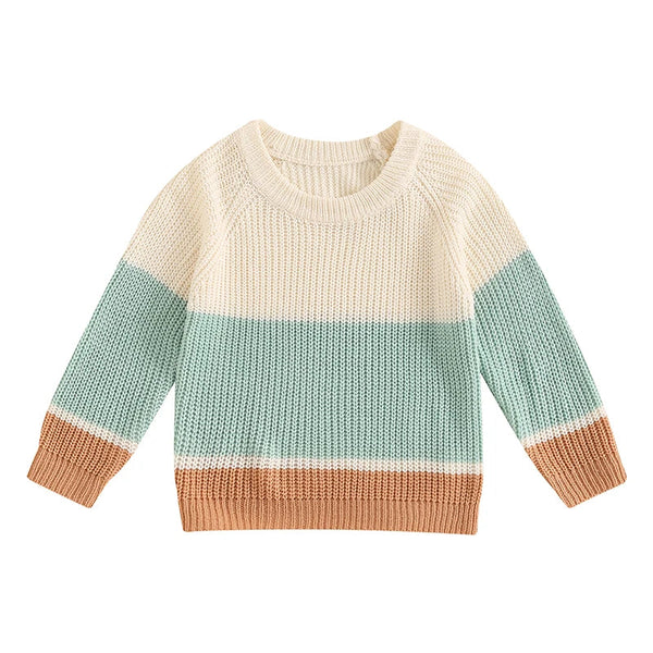 Baby Toddler Boys Girls Sweater Casual Contrast Color Stripes Warm Knitted Long Sleeve Pullover Top