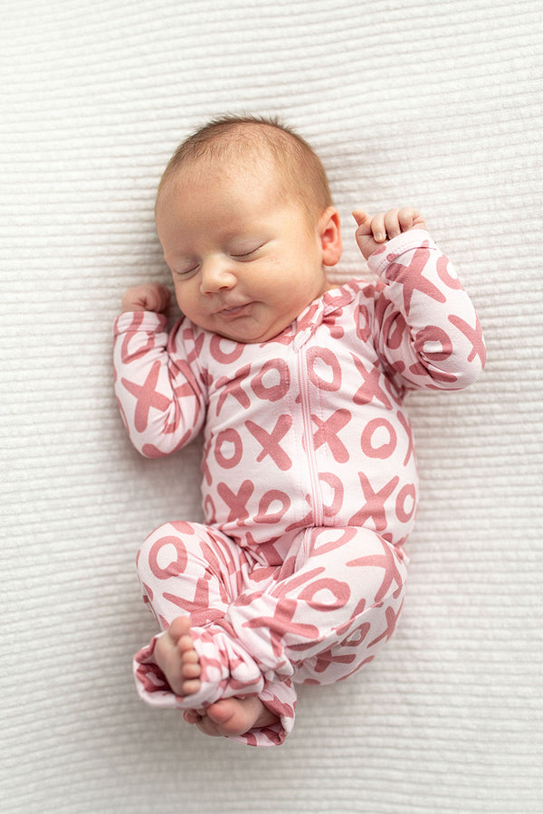 Valentine's Day XOXO Bamboo Newborn Zipper Pajamas Sleepers