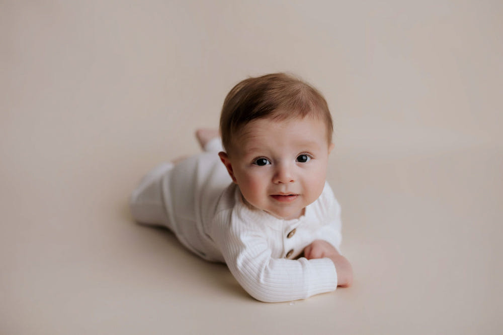 White Baby Ribbed Playsuit with pockets