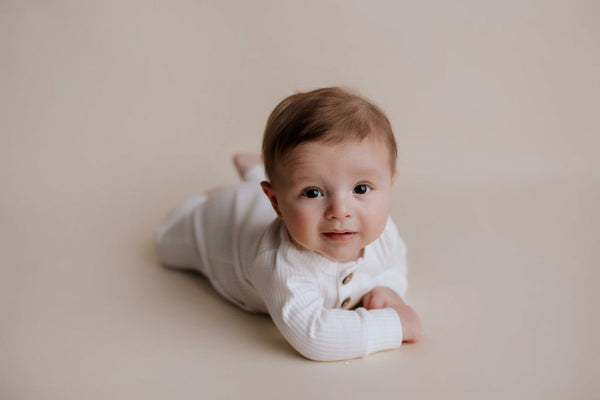 White Baby Ribbed Playsuit with pockets