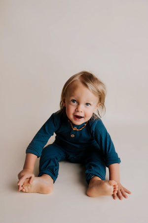 Navy Baby Ribbed Playsuit with pockets