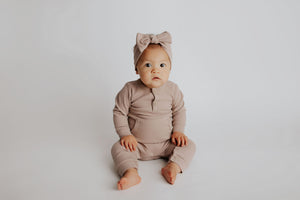 Mauve Baby Ribbed Playsuit with pockets