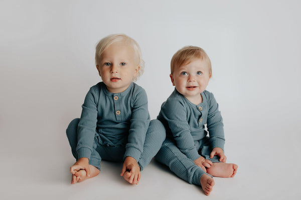 Storm Blue Baby Ribbed Playsuit with pockets