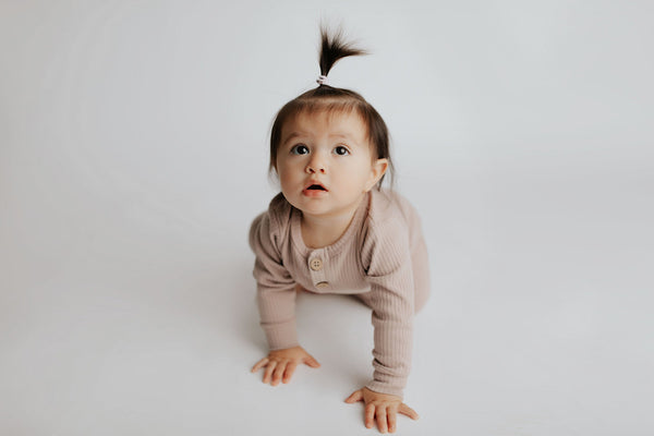 Mauve Baby Ribbed Playsuit with pockets