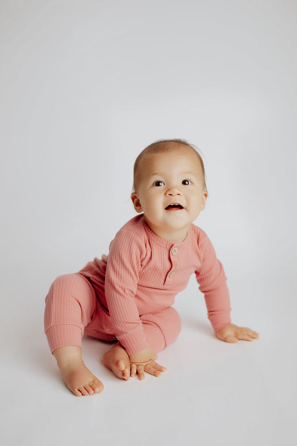 Precious Pink Baby Ribbed Playsuit with pockets