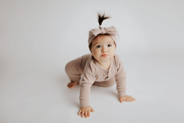 Mauve Baby Ribbed Playsuit with pockets