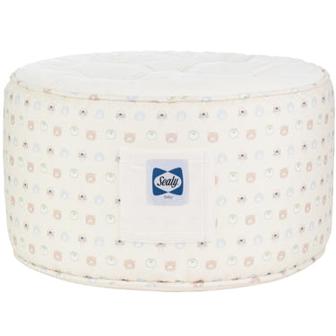 Beige Sealy Pouf featuring cute animal faces, perfect for baby rooms and playful decor.