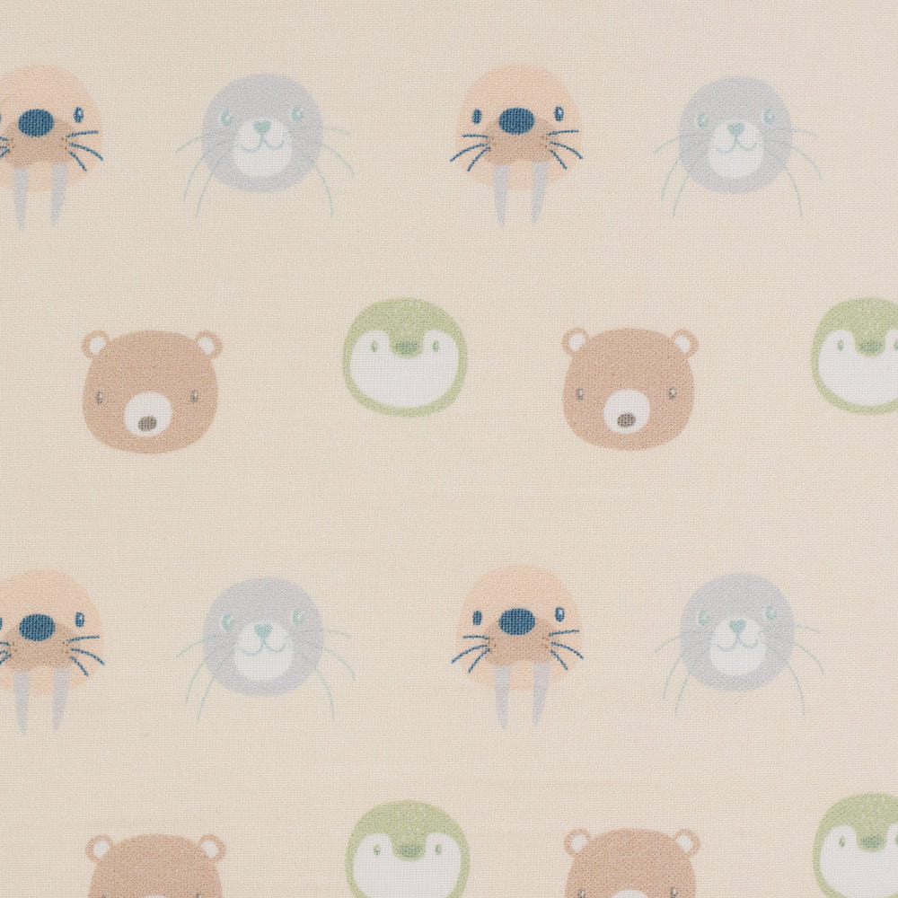 Beige Sealy Pouf featuring cute animal faces, perfect for baby rooms and playful decor.