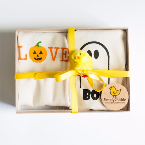 Halloween Short Sleeve Romper 2-Piece Gift Set, Love and Boo