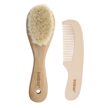 Haakaa Goats Wool Wooden Baby Brush & Comb Set for gentle grooming of your baby's hair and scalp.