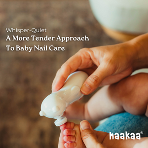 Haakaa Happii Bear rechargeable nail trimmer set for babies, showcasing angle 3 design and features.