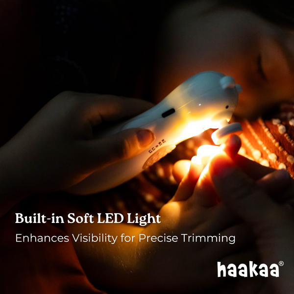 Haakaa Happii Bear Rechargeable Nail Trimmer Set for babies, shown at angle 5, safe and gentle nail care.