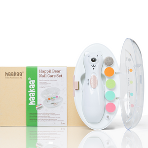 Haakaa Happii Bear Rechargeable Nail Trimmer Set for babies, shown at angle 17, safe and gentle nail care solution.