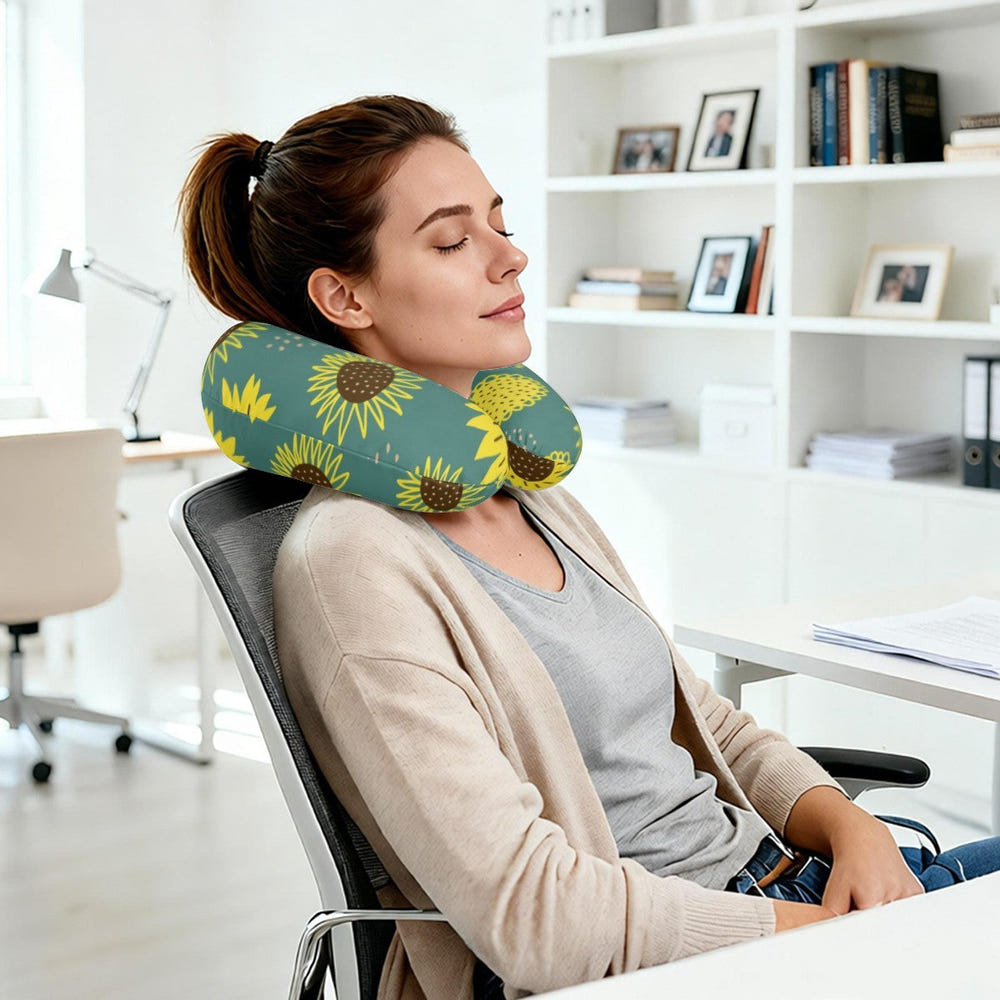 Personalized Sunflower Travel Neck Pillow | Custom Name Gift