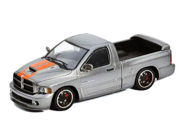 2003 Dodge Ram SRT-10 Pickup Truck Gray Metallic with Orange Stripes 1/64 Diecast Model Car by Shoom64 Models