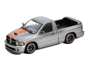 2003 Dodge Ram SRT-10 Pickup Truck Gray Metallic with Orange Stripes 1/64 Diecast Model Car by Shoom64 Models