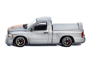 2003 Dodge Ram SRT-10 Pickup Truck Gray Metallic with Orange Stripes 1/64 Diecast Model Car by Shoom64 Models