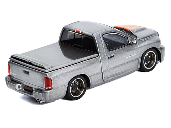 2003 Dodge Ram SRT-10 Pickup Truck Gray Metallic with Orange Stripes 1/64 Diecast Model Car by Shoom64 Models