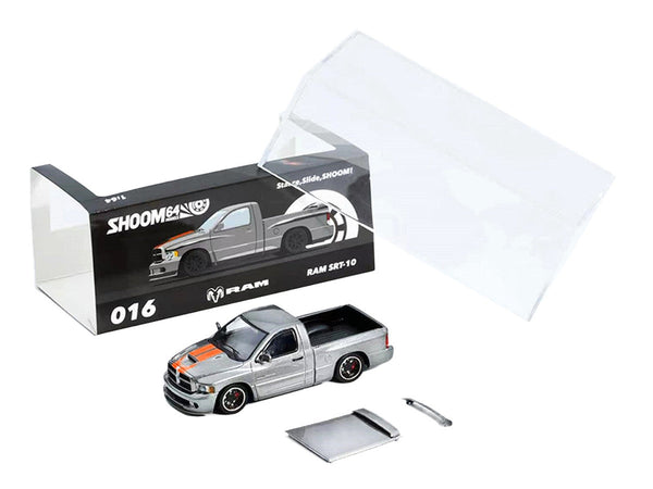 2003 Dodge Ram SRT-10 Pickup Truck Gray Metallic with Orange Stripes 1/64 Diecast Model Car by Shoom64 Models