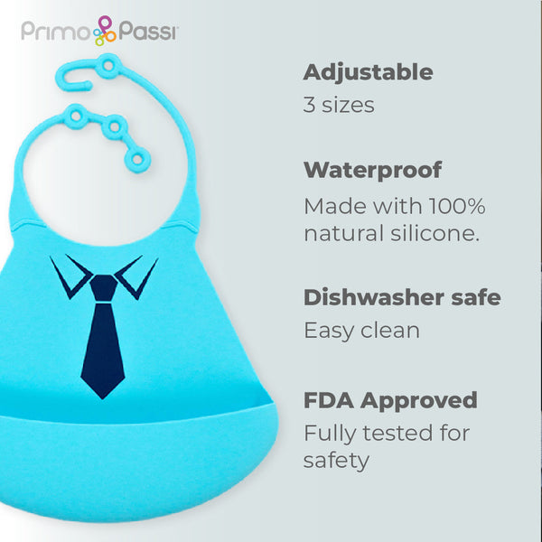 Primo Passi Silicone Baby Bib, Blue Tie