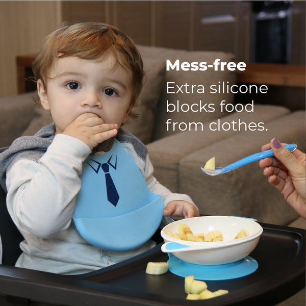 Primo Passi Silicone Baby Bib, Blue Tie