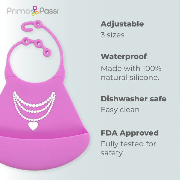 Primo Passi Silicone Baby Bib, Pink Necklace