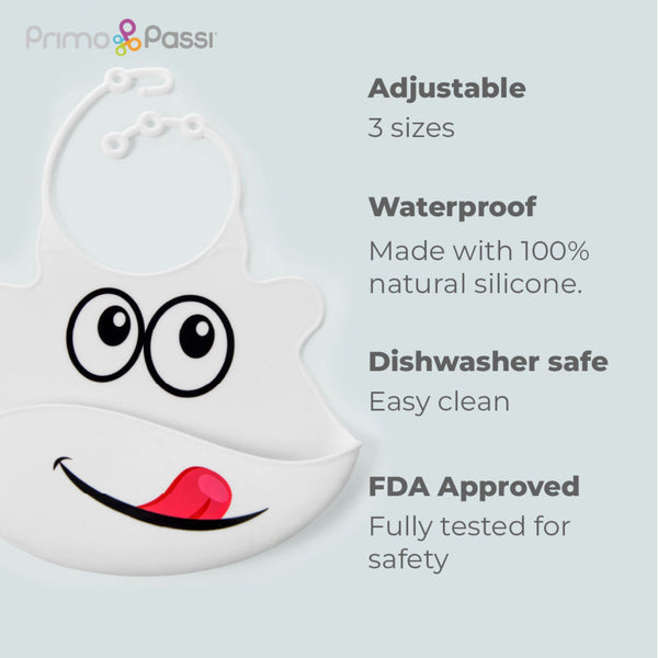 Primo Passi Silicone Baby Bib White Face Adjustable Waterproof