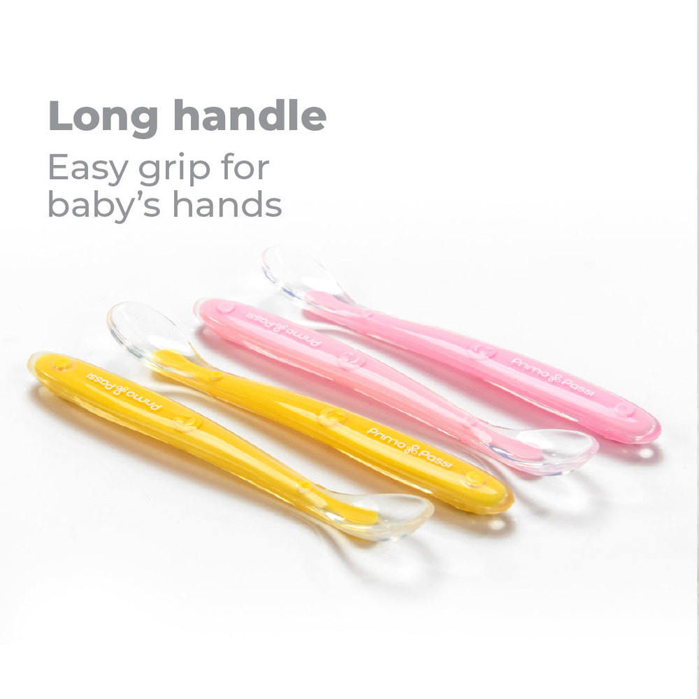 Primo Passi Silicone Spoon 4PK in Pink and Yellow