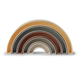 Colorful Rainbow Stacker Toy for babies, showcasing vibrant rings in a playful angle. Perfect for sensory development.