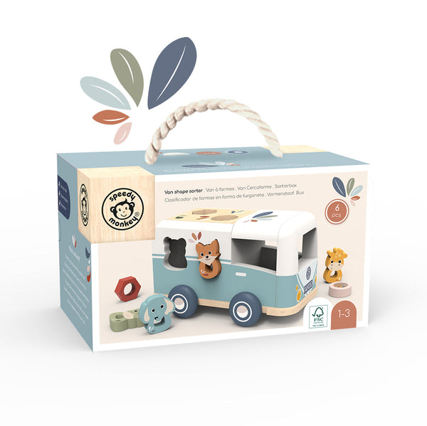 Speedy Monkey Van Shape Sorter Multicolor Wooden Toy 12m+