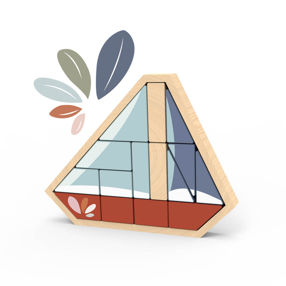 Colorful boat block puzzle for babies, promoting early learning and cognitive development.