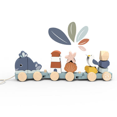Colorful Ocean Stacking Train for early learning, promoting motor skills and imaginative play for babies and toddlers.