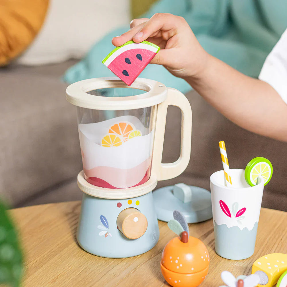 "Colorful toy blender for kids' role play, encouraging creativity and imaginative cooking fun."