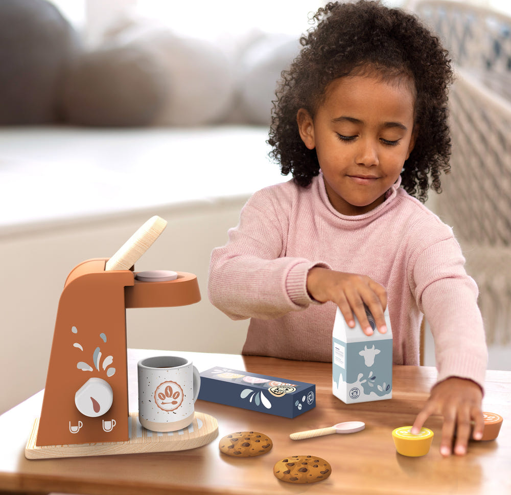 "Role play coffee machine for kids, perfect for imaginative play and developing early cooking skills."