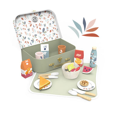 "Colorful picnic basket for kids' role play, perfect for imaginative outdoor adventures."