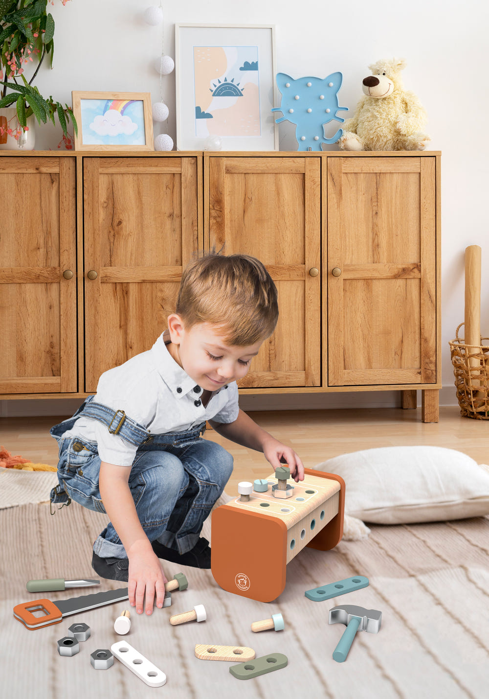 "2-in-1 baby tool box workbench for role play fun and creativity."