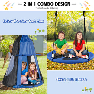 2-in-1 40 Inch Kids Hanging Chair Swing Tent Set for fun and relaxation in playtime. Perfect for indoor and outdoor use.